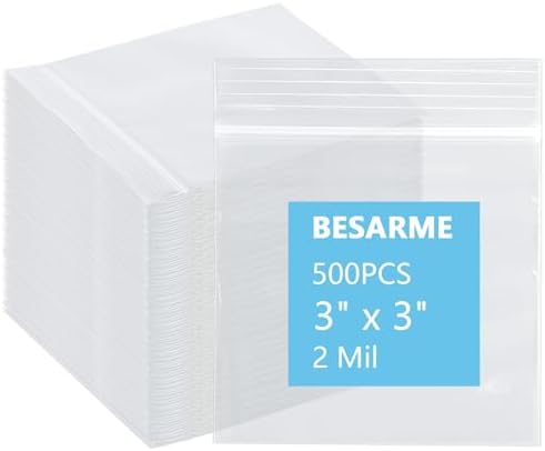 500 PCS 3" x 3" Small Plastic Bags 2 Mil Mini Clear Plastic Poly Bag by BESARME
