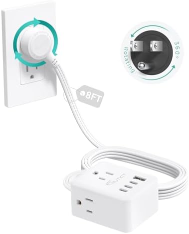 NUTICT 360° Rotating Flat Plug Power Strip with 3AC Outlets and 4 USB Ports by NUTICT