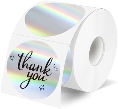 2" Circle Holographic Thermal Label Stickers, Round Printable Rainbow Glitter Thermal Printer Sticker Labels for Gift Wrapping, Self-Adhesive DIY Custom Logo Design- Silver (300Pcs/Roll) by Unknown