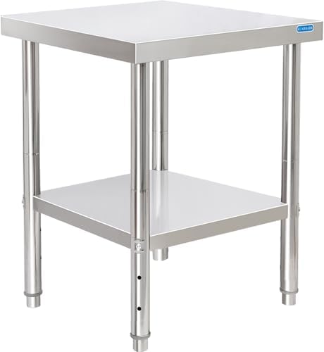KUARBARR Stainless Steel Table for Prep & Work with Undershelf 24 x 24 Inches NSF Metal Commercial Kitchen Prep Table with Adjustable Under Shelf Worktable for Restaurant Home Outdoor by KUARBARR