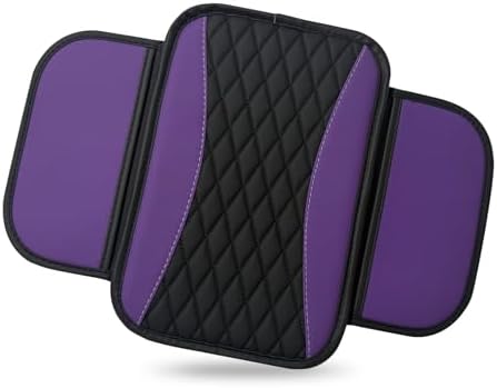 Car Center Console Cover, Upgraded Patchwork Leather Arm Rest Cover with Side Storage Pockets, Comfortable Auto Armrest Protector Cushion, Universal Middle Console Pad for SUV, Sedan (Purple) by Unknown
