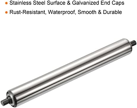 PATIKIL Conveyor Roller 1.5" Diameter 16" Length, Stainless Steel Gravity Transmission Replacement Part Galvanized End, Silver - Image 3