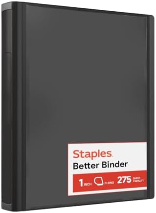Staples Better 1-Inch D-Ring Binder, Black, Heavy-Duty, 3-Ring by Staples