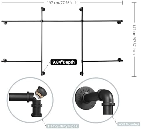 Industrial Pipe Clothing Rack, Wall Mounted Clothes Rack, Hanging Rod - Image 5
