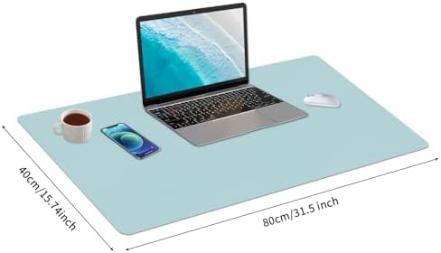 Bloss Light Blue Desk Mat, Large Mouse Pad, Leather Desk Blotter, Waterproof Desk Pad for Office Home Decor/31.5×15.7 Inch - Image 2