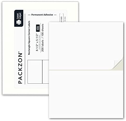 Shipping Labels with Self Adhesive, Square Corner, for Laser & Inkjet Printers, 8.5 x 5.5 Inches, White, Pack of 200 Label by PACKZON