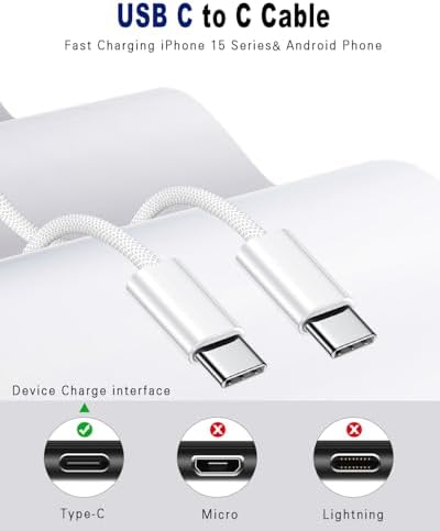 USB C to USB C Cable, 2Pack 6FT 60W Type C Fast Charging Woven Cord - Image 2