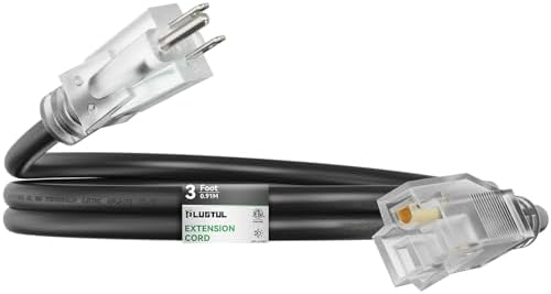 PLUGTUL Outdoor Extension Cord 3FT | 12 Gauge Extension Cord with Lighted End, Heavy Duty,15A 1875W SJTW, ETL Listed, Great for Garden and Home, Black by PLUGTUL