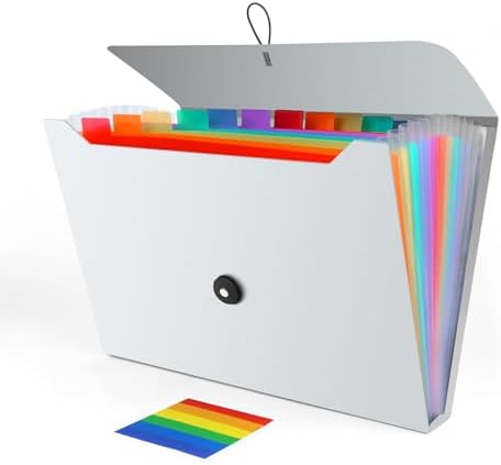 Accordion File Organizer, Expanding File Folder for Sorting Documents and Papers, 13 Pockets Receipt Organizer for Home, Travel and Office Use (White) by Weovepaw
