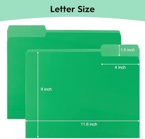 100-Pack Color File Folders, 1/3 Cut Tab, Letter Size Manilla Folder for School/Office/Classroom, Green - Image 3
