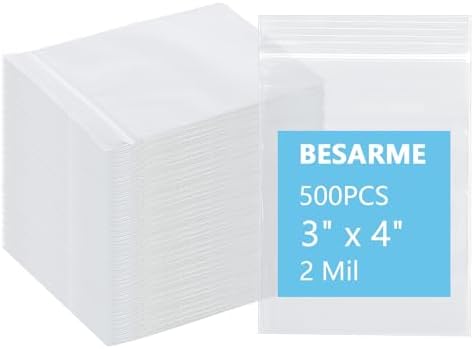 500 PCS 3" x 4" Small Plastic Bags 2 Mil Mini Clear Plastic Poly Bag by BESARME