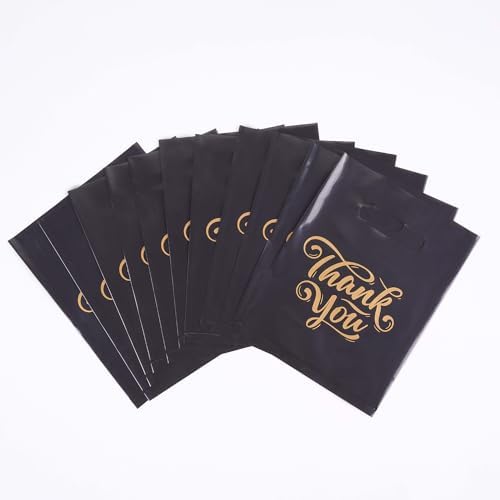 ysmile Thank You Plastic Merchandise Bag for Small Business, Plastic Shopping Bag with Handle Die Cut in Bulk Extra Thick 2.5 mil 100 ct from 7.8"x11.8" - Black - Image 3