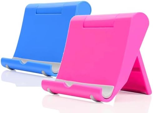 Cell Phone Stand 2 Pack, Desktop Holder for Phones & Tablets (2, Blue+Pink) by JUSDIQIR