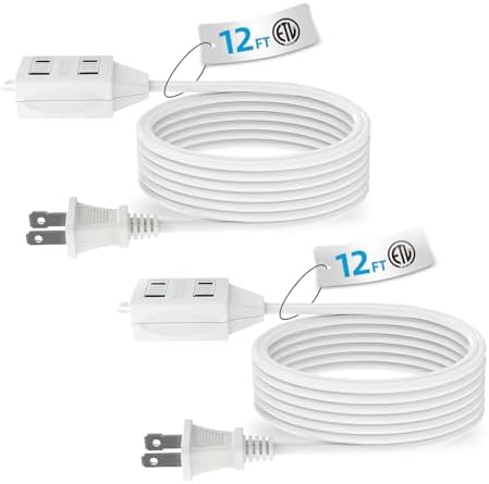 TiFFCOFiO Indoor Extension Cord, 2 Prong 12 Feet Extension Cord, 3 Polarized Outlets with Safety Slide Windows,13A/1625W, 16 AWG, 1 Pack (2 Packs) by TiFFCOFiO