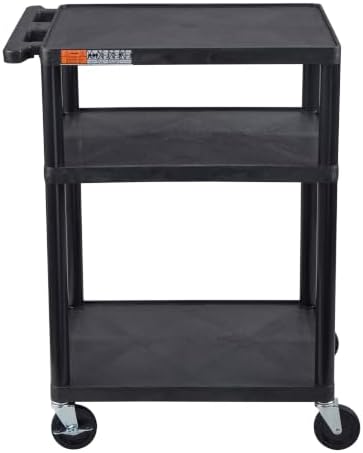 Luxor Black Mobile Plastic 3 Shelf AV Presentation Cart - Image 2