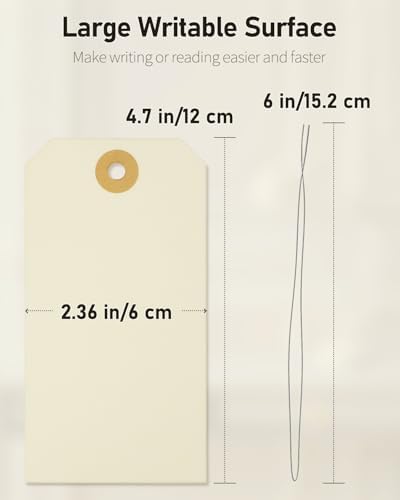 Uniclife 200 Pcs Manila Tags Blank Shipping Tags with Wire Attached 4.7 Inch Paper Hang Tag with Reinforced Eyelet Large Marking Writable Price Inventory Label Tag, 4.7" x 2 3/8" - Image 6