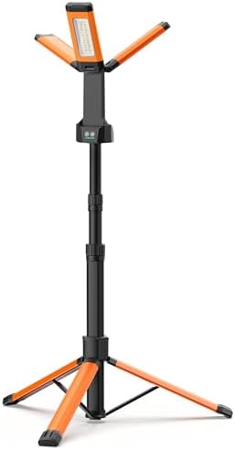 Rechargeable LED Work Light with Stand, 67" Tall Portable Cordless Work Light, 8AH Battery, 500/1500/2500 Lumen, 4000/6500K Dimmable Camping Light with Detachable Tripod Orange (Carrying Bag Included) by PARTPHONER