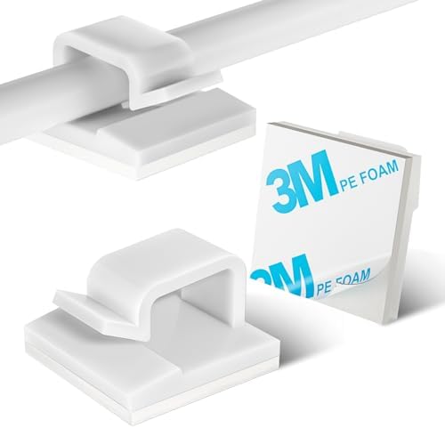 KGROTE 100PCS Cable Clips, Adhesive Wire Clips Strong Cord Clips Wire Holders, Cable Management Clips for Desk, Wall, Car, TV, Ethernet Cable (White, Small) by CABLECLIPS