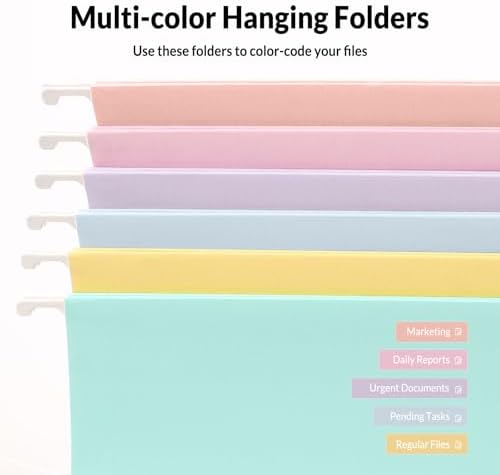 SUNEE 6 Pack Hanging File Folders,Hanging File Folders Letter Size with 1/5-cut Tabs, Assorted Macaron Colors Folders,Stay Organized for Your Home and Office Bulk File and Documents - Image 4