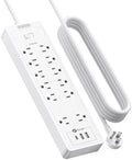 15 ft Extension Cord Flat Plug Power Strip, NTONPOWER 2100 Joules with 12 Outlet 3 USB Port, 1875W/15A, Overload Protection, Long Cord Wall Mountable for Home Office Accessories, White by NTONPOWER
