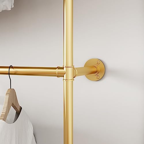 ORSENIGO Industrial Pipe Clothing Rack, Heavy Duty Metal Clothes Rack with Double Rods for Hanging Clothes, Wall Mount Space-Saving Garment Display Rack - Image 5