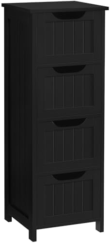 Yaheetech Bathroom Storage Cabinet, 12" W Slim 4-Drawer Design, Black by Yaheetech