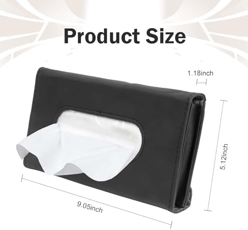 WZP Car Visor Tissue Holder, PU Leather Version Hanging Tissue Holder in Car, Slim Visor Mount Paper Napkin Organizer, Universal for Most Vehicles (Black) - Image 2