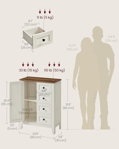 VASAGLE Farmhouse Storage Cabinet with Door, 4 Drawers, Adjustable Shelves - Image 3