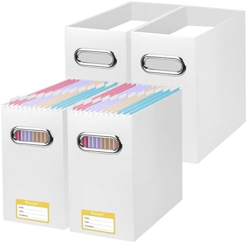 BALEINE 4PK File Organizer Box, Cardboard File Folder Organizer with Handle by BALEINE