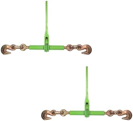 Mytee Products 2 Pack 3/8" - 1/2" Hi-Viz Green Heavy Duty Ratchet Load Chain Binder with Grab Hooks - 9,200 Lbs Working Load Limit - Flatbed Transport Truck Trailer Tie Down Hauling by MyteeProducts