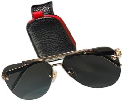 SINGARO Sunglasses Holder for Car, Leather Magnetic Buckle Sun Visor Sunglass Clip, Ticket Card Storage Glasses Clip, Car Interior Accessories for Men and Women（Black-red） by SINGARO