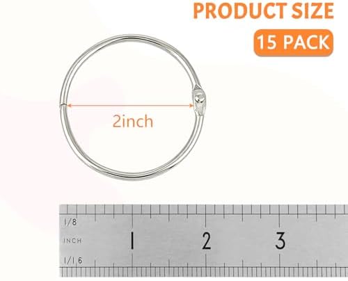 KTOJOY 2 Inch (15 Pack) Loose Leaf Binder Book Rings, with Metal Nickel Plated for Key,and Index Cards, for School, Home, or Office, Silver - Image 3