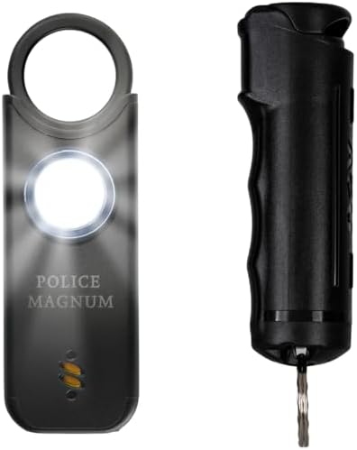 Police Magnum Personal Safety Alarm & Pepper Spray Combo Self Defense Pack for Women- Loud 135db Siren with Light & Max Strength Flip Top Pepper Spray Protection by PoliceMagnum