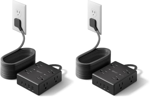 SUPERDANNY Extension Cord,Flat Plug Surge Protector Power Strip,20Ft (Pack of 2) by SUPERDANNY