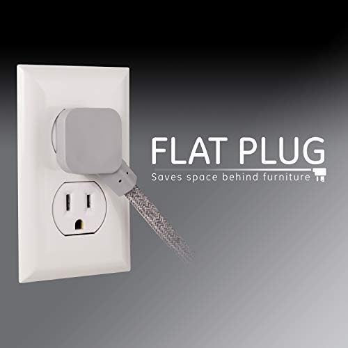 GE Pro 3 Outlet Surge Protector Power Strip, 8 Ft Designer Braided Extension Cord, Flat Plug, Wall Mount, Heather Gray, 45916 - Image 5