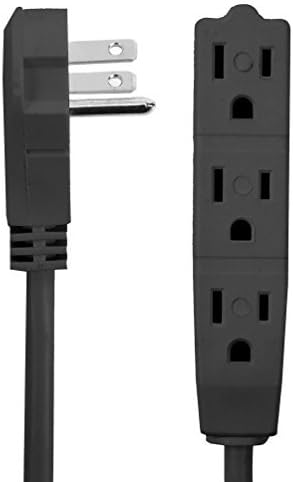 Flat Plug Extension Cord 20 FT Black 3 Outlet 3 Prong Grounded Indoor Extension Cord Low Profile Wall Hugger Angled Plug 16/3 Heavy Duty Power Cord 13A 125V for Home Office TV Desk Dorm by BindMaster