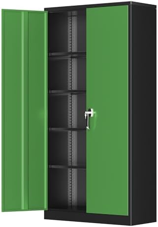 Greenvelly Metal Garage Storage Cabinet, 72" Black Green Tool Steel Locking Cabinet with Doors and 4 Shelves, Tall Cabinets for Garage Storage Systems Lockable File Cabinet for Home Office,Garage by Greenvelly