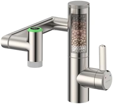 Lefton Rotatable Bathroom Faucet with Built-in Filter, Single Hole Sink Faucet with Temperature Display in Fahrenheit, 2 Water Modes, NSF Certified by LeftonSanitary