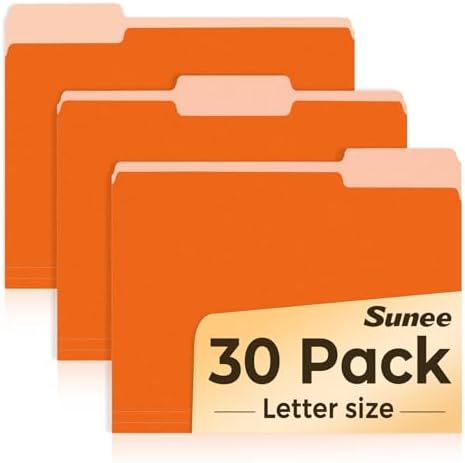 SUNEE File Folders, 30 Pack Manilla Folders 8.5 x 11, Colored File Folders Home Office School Supplies for Documents Files Paper, Orange by SUNEE