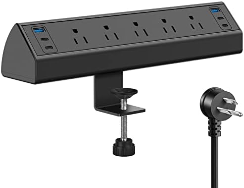 Jgstkcity Desk Clamp Power Strip USB C,40W Total Fast Charging Station,4 PD 20W USB C Ports,Desk Edge Mount Surge Protector,5 Outlets,Fit 1.96" Tabletop Edge,ETL Listed by Jgstkcity