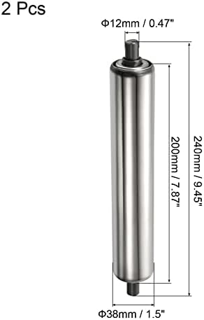 PATIKIL Conveyor Roller 1.5" Diameter 8" Length, 2 Pack Stainless Steel Gravity Transmission Replacement Part Galvanized End, Silver - Image 2