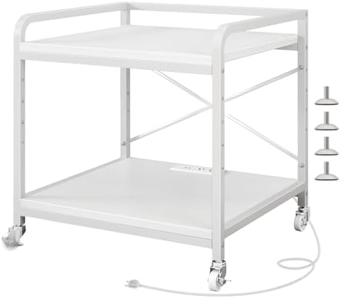 METYERRY Under Desk Printer Stand with Power Outlet, Adjustable Shelf,White by METYERRY