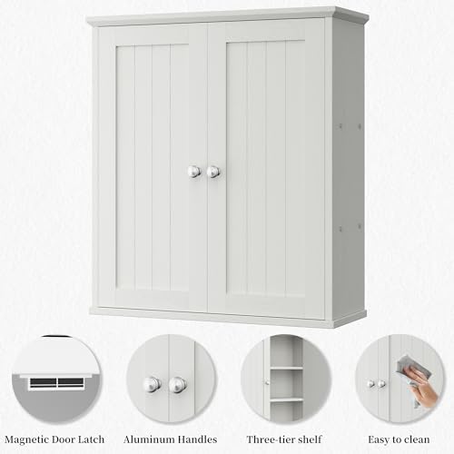 Shintenchi Bathroom Wall Medicine Cabinet, Over The Toilet Storage, Cream - Image 5
