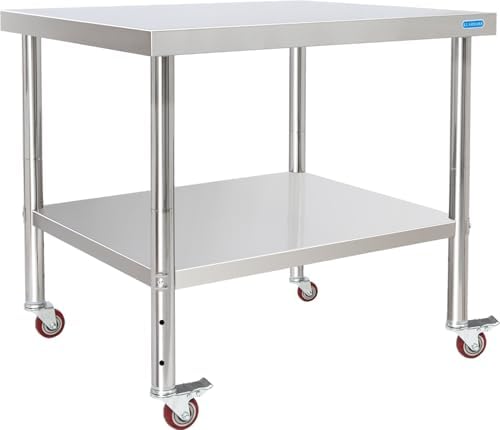 KUARBARR Stainless Steel Table for Prep & Work with 4 Caster Wheels with Undershelf 30 x 36 NSF Metal Commercial Kitchen Adjustable Under Shelf Worktable for Restaurant Home Outdoor by KUARBARR
