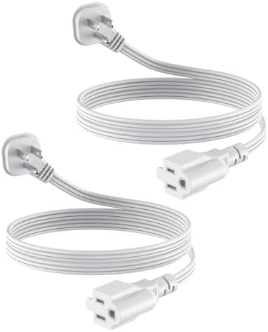 Flat Plug 3Ft Short Extension Cord, White 90-Degree Plug Low Profile Power Adapter, 3-Prong Indoor Grounded Small Extension Cord 16AWG 13A 1625W 2 Pack by LitStar