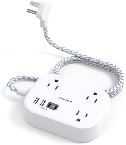 Cruise Essentials 2026,One Beat Travel Power Strip with USB C,Flat Plug 1ft by OneBeat