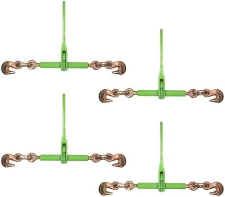 Mytee Products 4 Pack 3/8" - 1/2" Hi-Viz Green Heavy Duty Ratchet Load Chain Binder with Grab Hooks - 9,200 Lbs Working Load Limit - Flatbed Transport Truck Trailer Tie Down Hauling by MyteeProducts