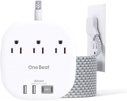 10 Ft Long Extension Cord, 22.5W/4.5A Cruise Ship Flat Plug Power Strip by OneBeat