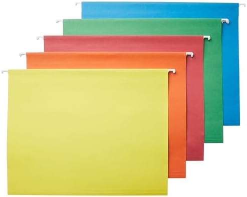 Amazon Basics Hanging File Folders with Adjustable Tabs, Sturdy Expandable Document Organizer, Letter Size, Assorted Colors, 25-Pack by AmazonBasics