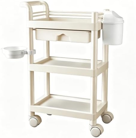 3-Tier Rolling Trolley with Waterproof ABS Drawers, Mobile Storage Rack & Trash Can, Ideal for Salons, Spas, Hospitals, Bathrooms - Versatile Organization Solution by Unknown